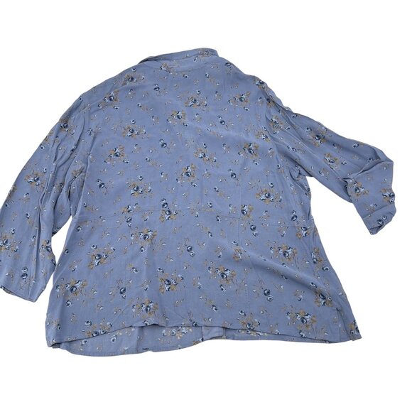 Liz Claiborne Womens Floral Button-Up Blouse XL Blue With 3/4 Sleeves Lightweigh - Picture 7 of 7